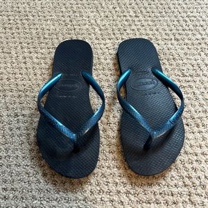 Havaianas Metallic Blue Flip Flops Sz 6